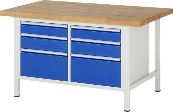 RAU werkbank serie 8000 - frameconstructie (gelast frame), 2 dubbele bodemcontainers (6x laden), 1500x840x900 mm, 03-8475A2-159B4S.11