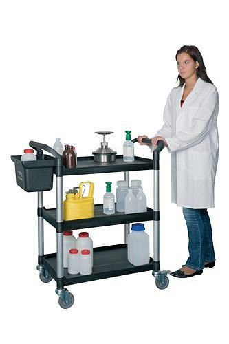 DENIOS universele trolley PRO, buizen van geborsteld aluminium, 3 niveaus, open zijkanten, 180-038