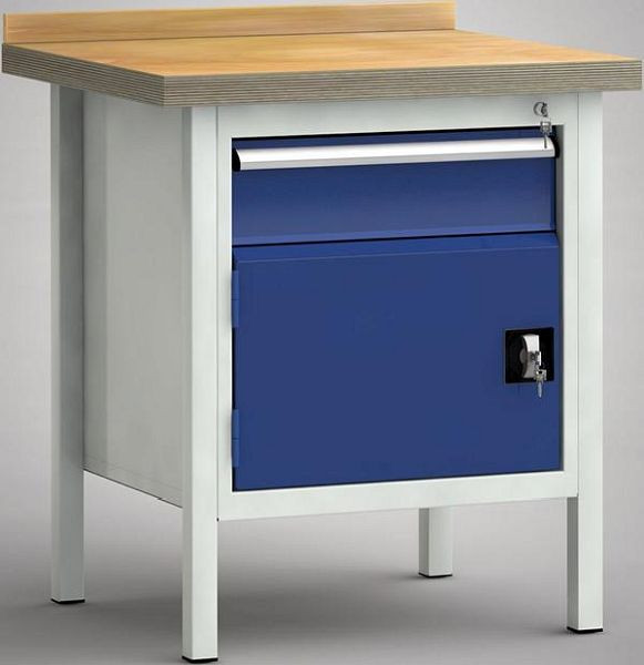 KLW standaard werkbank, 750 x 700 x 840 mm, met beuken multiplex blad, frame van VK buis 40/40/2 mm, WS052N-0750M40-E1681