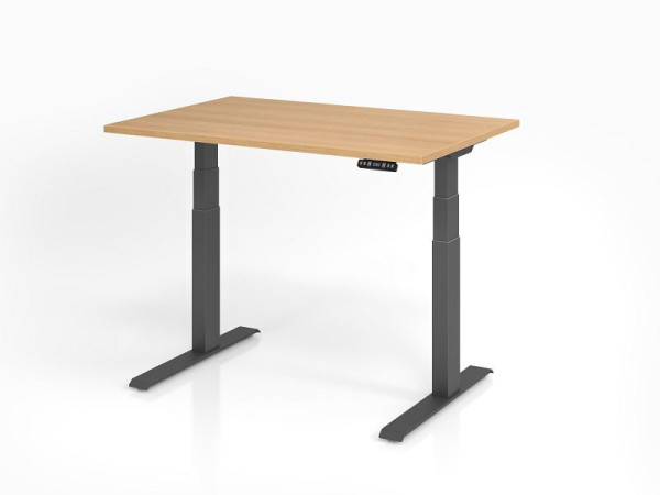 Hammerbacher bureau XDKB12, 120 x 80 cm, blad: eikenhout, 25 mm dik, ABS dikke rand, rechthoekige vorm, grafiet, VXDKB12/E/G
