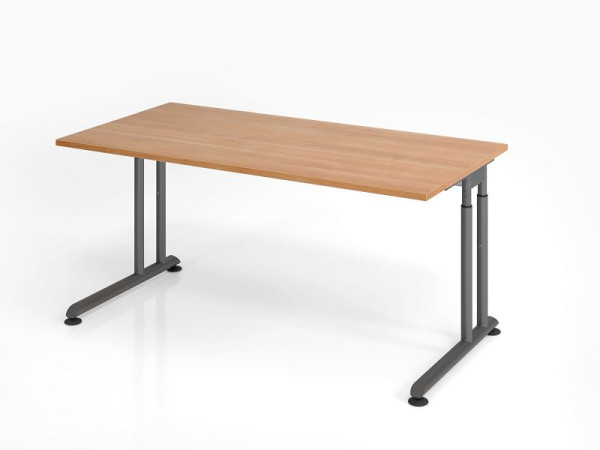 Hammerbacher bureau ZS16, 160 x 80 cm, blad: walnoot, 25 mm dik, ABS dikke rand, rechthoekige vorm, grafiet, VZS16/N/G