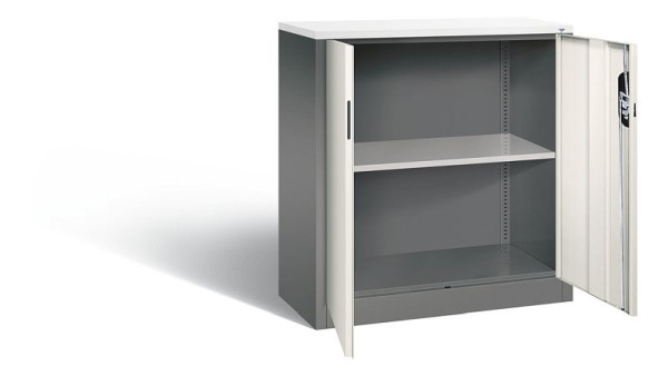 C+P kantoorkast Acurado, H1000xB930xD400mm, kleur: vulkaangrijs/parelwit, verzonken handgreep, 2 niveaus, 9266-1200 S10289