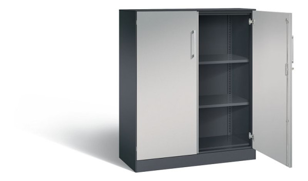 C+P vleugeldeurkast Asisto, H1310xB1000xD435mm, kleur: zwart grijs/wit aluminium, beugelgreep, 3 niveaus, 141032-000 S10138