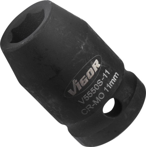VIGOR slagmoersleuteldop, kort, hol vierkant 12,5 mm (1/2 inch), buitenzeskantprofiel, 11 mm, V5550S-11