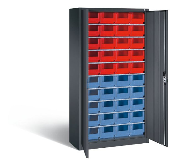 C+P tijdschriftenkast serie 13, H1980xB1000xD420mm, kleur: zwart-grijs, verzonken handgreep, 133144-24 S10038