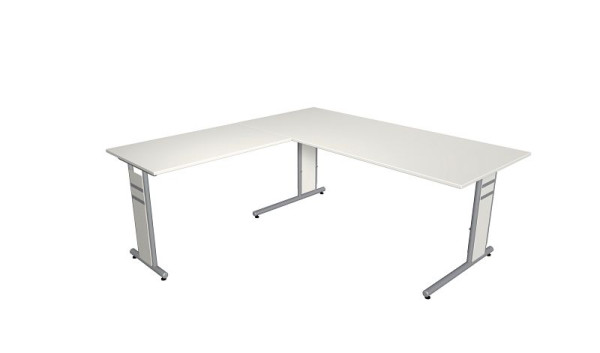 Kerkmann bureau B 1800 x D 800 x H 680-820 mm met aanbouw-/aanbouwtafel, vorm 4, kleur: wit, 11409610