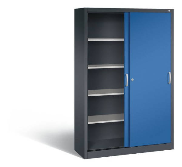 C+P schuifdeurkast Acurado, H1950xB1200xD400mm, kleur: zwartgrijs / gentiaanblauw, beugelgreep, 5 niveaus, 2040-00 S10253