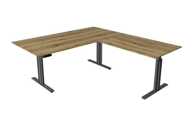 Kerkmann zit-statafel B 2000 x D 800 mm, met aanbouwelement 1200 x 800 mm, elektrisch in hoogte verstelbaar van 720-1200 mm, met geheugenfunctie, eiken, 10325355
