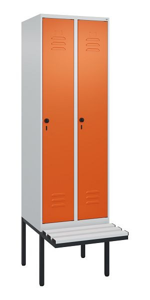 C+P Umkleidespind Classic PLUS, 2 Abteile, 2120x600x815mm, 7035/2004, Drehriegel, 3 Doppel-Haken, 0800407-20 S10123