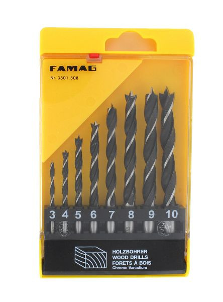 Famag houtboor CV, set in KS-doos, executie: 8-delige set in KS-doos: Ø 3, 4, 5, 6, 7, 8, 9, 10 mm, 3501.508.00