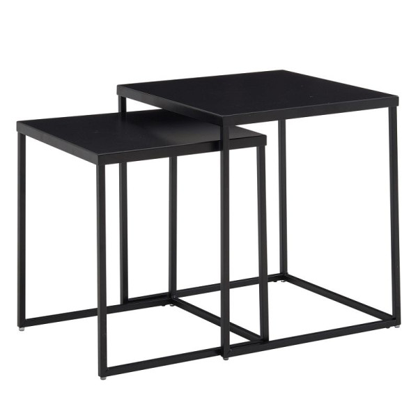 Wohnling woonkamertafel set van 2 metalen bijzettafels vierkant zwart design bijzettafel industriële banktafel salontafel vierkant WL6.602