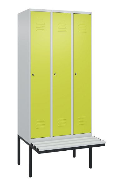 C+P Umkleidespind Classic PLUS, 3 Abteile, 2120x900x815mm, 7035/0024, Zylinderschlösser, je 2 Doppel-Haken, 0800407-30F S10025