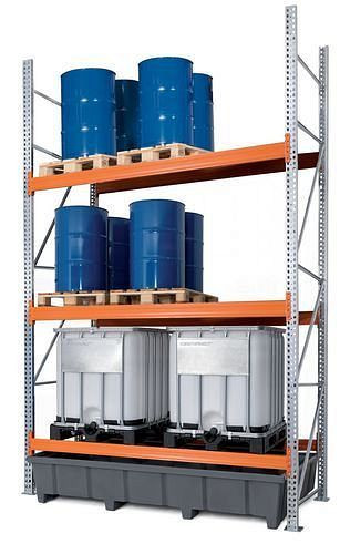 DENIOS palletstelling PRP 27,44 voor 9 euro of 6 chemicaliënpallets of 6 IBC, met 3 opslagniveaus, Grundfeld, 201-635