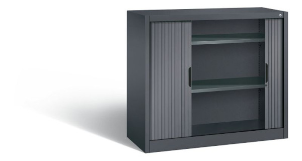 C+P dressoir met rolluik Omnispace, H1030xB1200xD420mm, kleur: zwartgrijs, verzonken greep, 2 niveaus, 3243-00 S10102