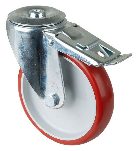 BS rollen transportrol met rem, breedte 35 mm, Ø150 mm, tot 150 kg, rood polyurethaan loopvlak, kunststof behuizing, rollager, L121.B31.150