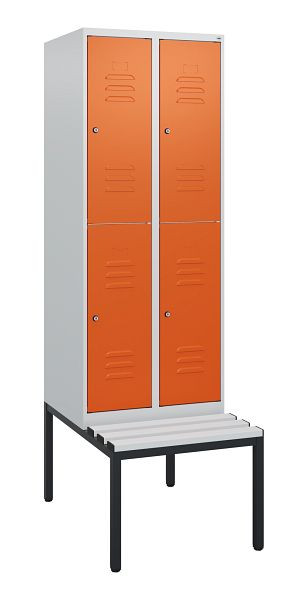 C+P dubbeldekskast Classic PLUS, 2 vakken, 1950x600x815mm, 7035/2004, cilindersloten, met bank eronder, 0803505-20 S10125