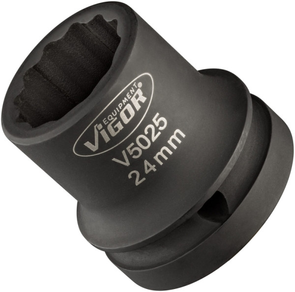 VIGOR slagmoersleuteldop, hol vierkant 20 mm (3/4 inch), extern dubbel zeskantprofiel, 24 mm, V5025