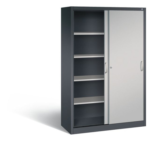 C+P schuifdeurkast Acurado, H1950xB1200xD500mm, kleur: zwart grijs/wit aluminium, beugelgreep, 5 niveaus, 2050-00 S10161