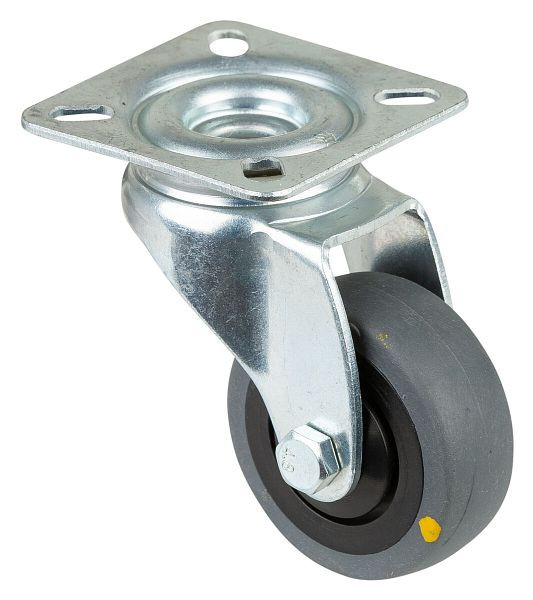 BS rollen apparatenrol, plaat, breedte 18 mm, Ø50 mm, 50 kg, grijs rubberen loopvlak, elektrisch geleidend, kogellager, VE 4 stuks, A300.A89.050