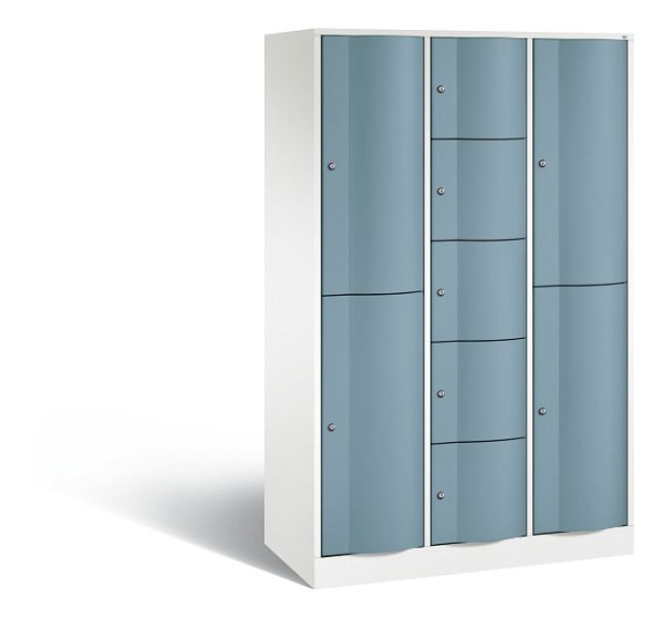 C+P Schließfachschrank Resisto, 9 Fächer, H1950xB1148xT540 mm, Weiß/Horizontblau, 8070-3720 S10048