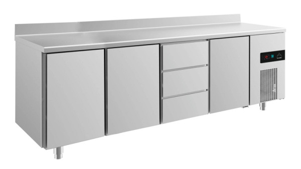 A&S Polarny koeltafel -2 tot +8°C met 3x deuren en 1x drie laden middenrechts, 2330 x 700 x 850 mm, met opstaande rand, KT4TTDTA