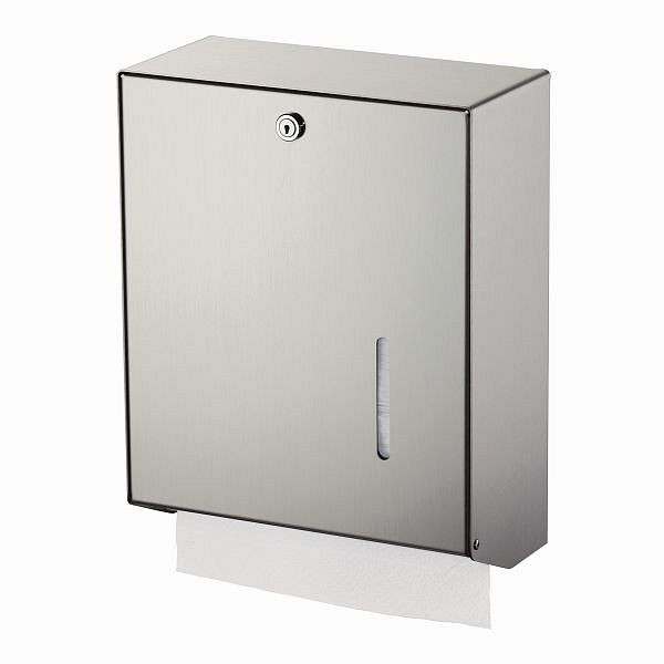 Air Wolf papieren handdoekdispenser voor maximaal 600 gevouwen handdoeken, Omicron II-serie, H x B x D: 350 x 275 x 130 mm, geborsteld roestvrij staal, 35-752