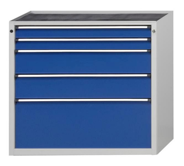 ANKE gereedschapskast; 1065 x 700 x 1020 mm; RAL 7035/5010; Massief beuken blad 40 mm; 5 laden 90, 90, 180, 180, 360 mm, 610.417