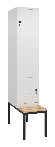 C+P Z-Spind Classic PLUS, met onderbank, 2 vakken, 2120x400x815mm, 9016/9016, draaibare sluiting, beuken zitlat, 0800537-122 S10014