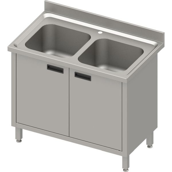 Stalgast kast voor dubbele wastafel met scharnierende deuren, met spatscherm, 1000 mm x 600 mm x 850 mm (BxDxH), VSK10662A