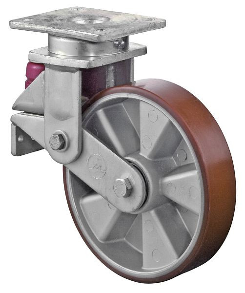 BS-wielen Veerbelaste zwaarlastwielen, breedte 50 mm, Ø200 mm, tot 600 kg, loopvlak polyurethaan gegoten 95 Shore A, aluminium, kogellagers, T100.B90.200
