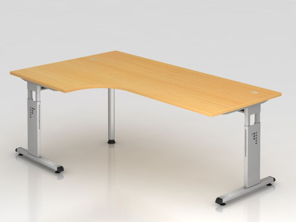 Hammerbacher hoektafel C-poot 200x120cm 90° beuken/zilver, hoekvorm 90°, links of rechts monteerbaar, werkhoogte 65-85 cm, VOS82/6/S
