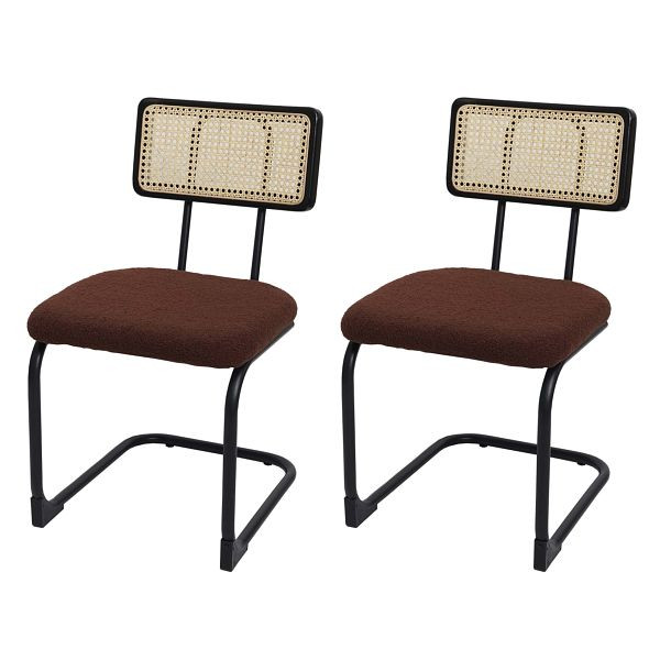Mendler set van 2 sledestoelen HWC-K88, fauteuil, hout rotan metaal bouclé, stof/textiel bruin, 97714