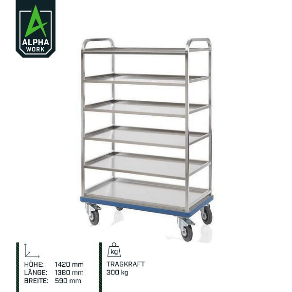 Alpha Werkplankwagen 5 vakken, 1380 x 590 x 1420 mm, draagvermogen 300 kg, 08305