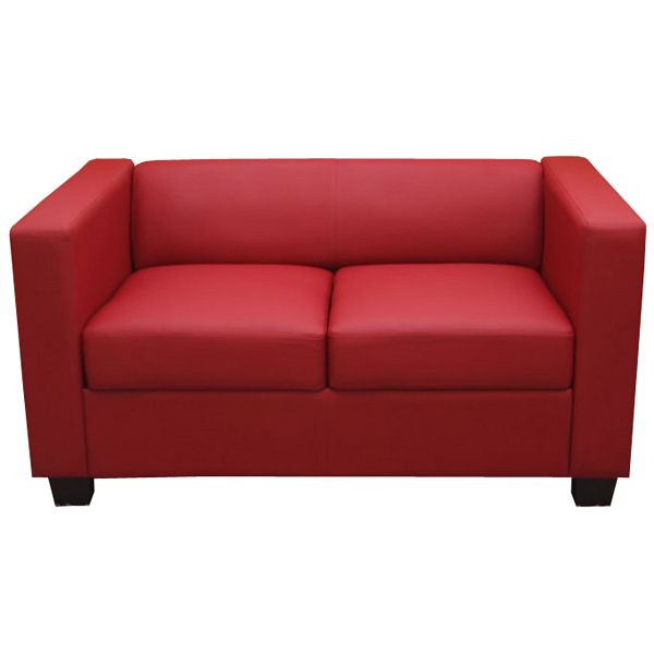 Mendler 2-zits bank bank loungebank Lille, leer, rood, 17645+17646