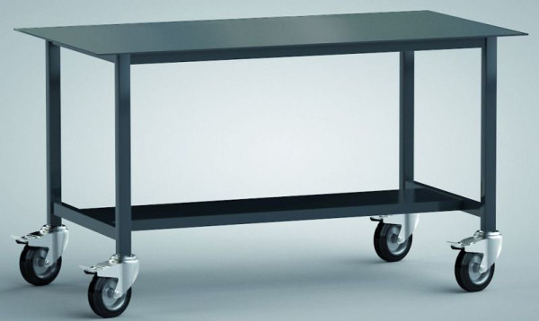 KLW lastafel, 1500 x 700 x 858 mm, met werkblad van 5 mm dik blank plaatstaal, met 1 opbergplank 300 mm, WPS11N-1500-001