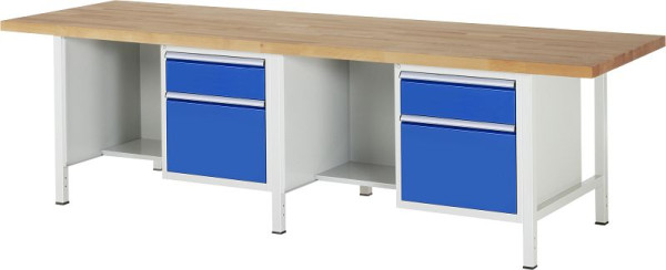 RAU werkbank serie 8000 - frameconstructie (gelast frame), 2 onderbouw containers (2x lade, plank), 3000x840x900 mm, 03-8451A2-309B4S.11