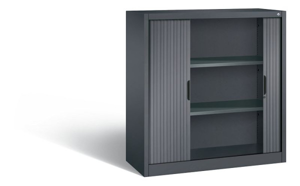 C+P dressoir met rolluik Omnispace, H1230xB1200xD420mm, kleur: zwartgrijs, verzonken greep, 3 niveaus, 3233-00 S10042
