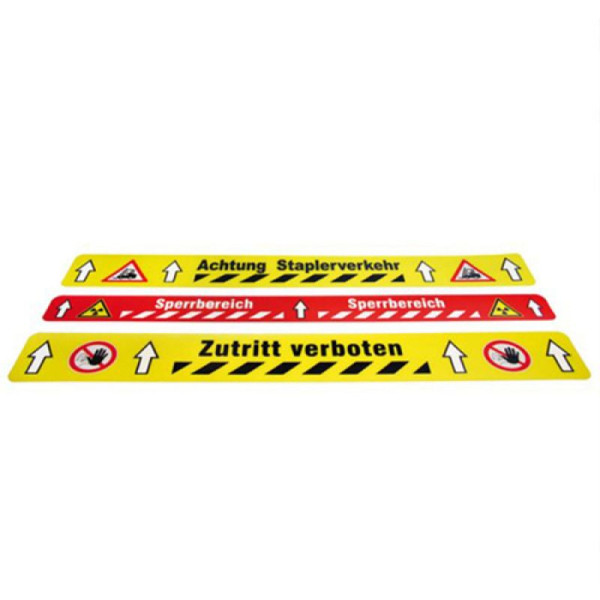 Stone HGS vloermarkeringsstuk -WT-5125- bedrukt, overrijdbaar met een palletwagen en krasbestendig, waarschuwing voor heftruckverkeer, geel, VE 5 stuks, breedte: 75 mm, 33939