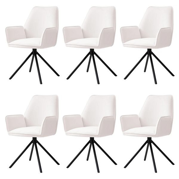 Mendler HWC-G67 set van 6 eetkamerstoelen, keukenstoel armleuningen, draaibare auto-position, fluweel, creme-beige, zwarte poten, 6x75728