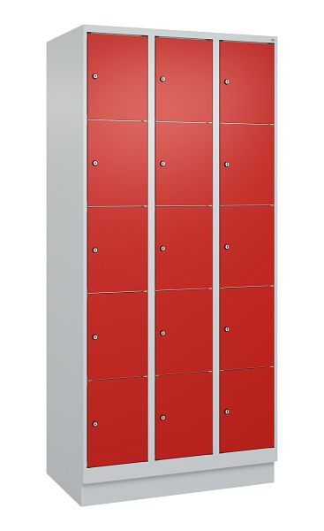 C+P lockerkast Classic PLUS, onderstel, 3 vakken met elk 5 vakken, 1950x900x500mm, 7035/3020, 080020-305 S10002