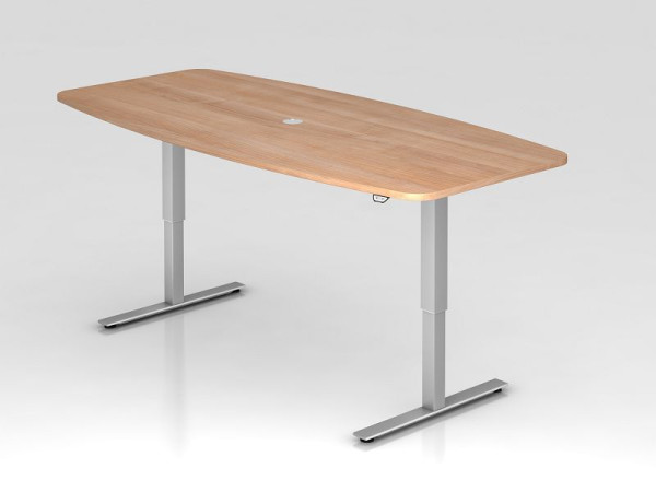Hammerbacher vergadertafel met drukknopschakelaar, walnoot, tonvormig, incl. 1 kabeluitgang 8 cm, VXMST22/N/S