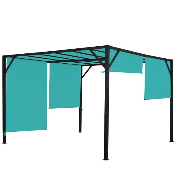 Mendler Pergola Baia, tuinpaviljoen terrasoverkapping, stabiel 6cm stalen frame + schuifdak turquoise-blauw, 3x3m, 75857 + 75848