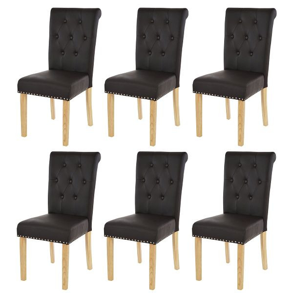 Mendler set van 6 eetkamerstoelen Chesterfield II, stoel keukenstoel, klinknagels, kunstleer, koffie, lichte poten, 38294+38294+38294