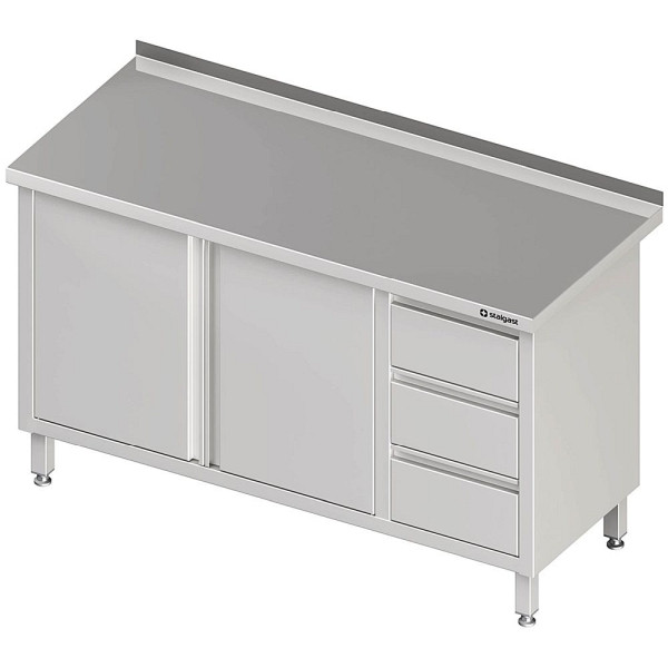 Stalgast werkkast met vleugeldeuren 2000x600x850mm, met 3 ladeblok links, met opstaande rand, gelast, VAS20605LA