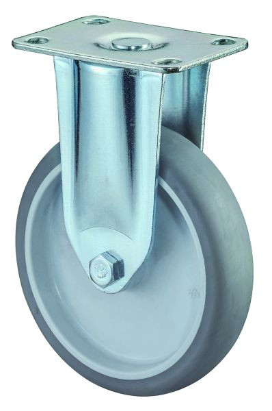 BS-rollen Zware apparatuurrol, breedte 31 mm, Ø125 mm, tot 100 kg, grijs rubberen loopvlak, glijlager, plaat, VE = 2 stuks, C110.A80.125