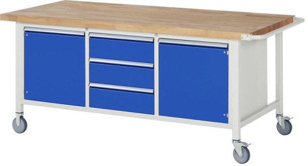 RAU verrijdbare werkbank serie 8000, drievoudige onderbak (3x lade, 2x draaideur), 2000x880x900 mm, 05-8569A2-209B4S.11