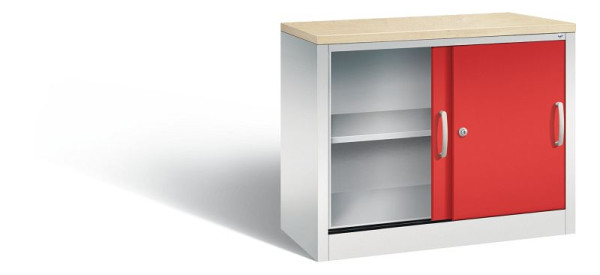 C+P dressoir met schuifdeuren Acurado, H720xB1000xD400mm, kleur: lichtgrijs / vuurrood, beugelgreep, 2 niveaus, 5725-00 S10088