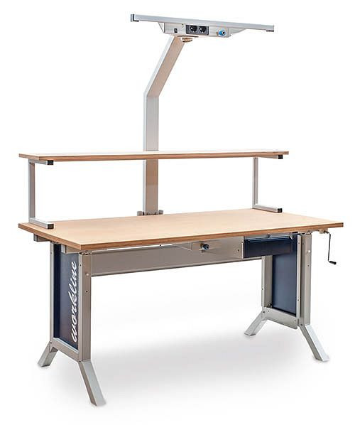 Bedrunka + Hirth werklijn onderstel tafelcombinatie, klemslot, 1x werkblad beuken multiplex, 1x onderhangblok, 1500 x 750 mm, 07.75.46