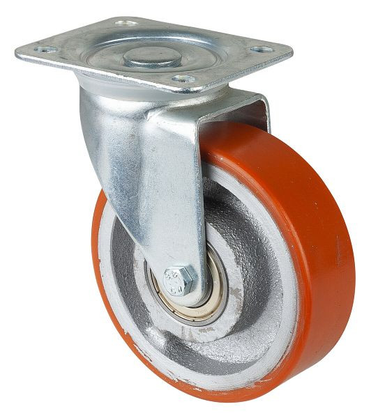 BS-rollen transportrol, wielbreedte 40 mm, wiel-Ø 125 mm, draagvermogen 350 kg, gegoten polyurethaan 95 Shore A, gegoten wiellichaam, kogellagers, LB500.C10.125