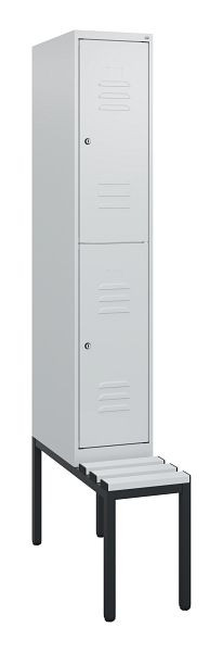 C+P dubbeldekskast Classic PLUS, 1950x300x815mm, 7035/7035, cilindersloten, met bank eronder, 0803505-10 S10084